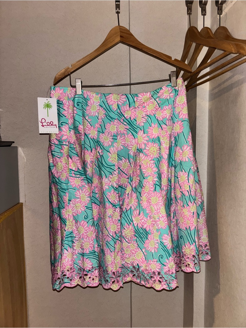 Lilly Pulitzer Blue Grass Skirt Eyelet Lion Blue Pink 14